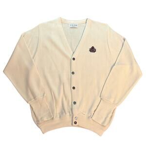 Izod Golf Vintage Cream Cardigan Knit Sweater Men’s Large USA Preppy Classic 80s